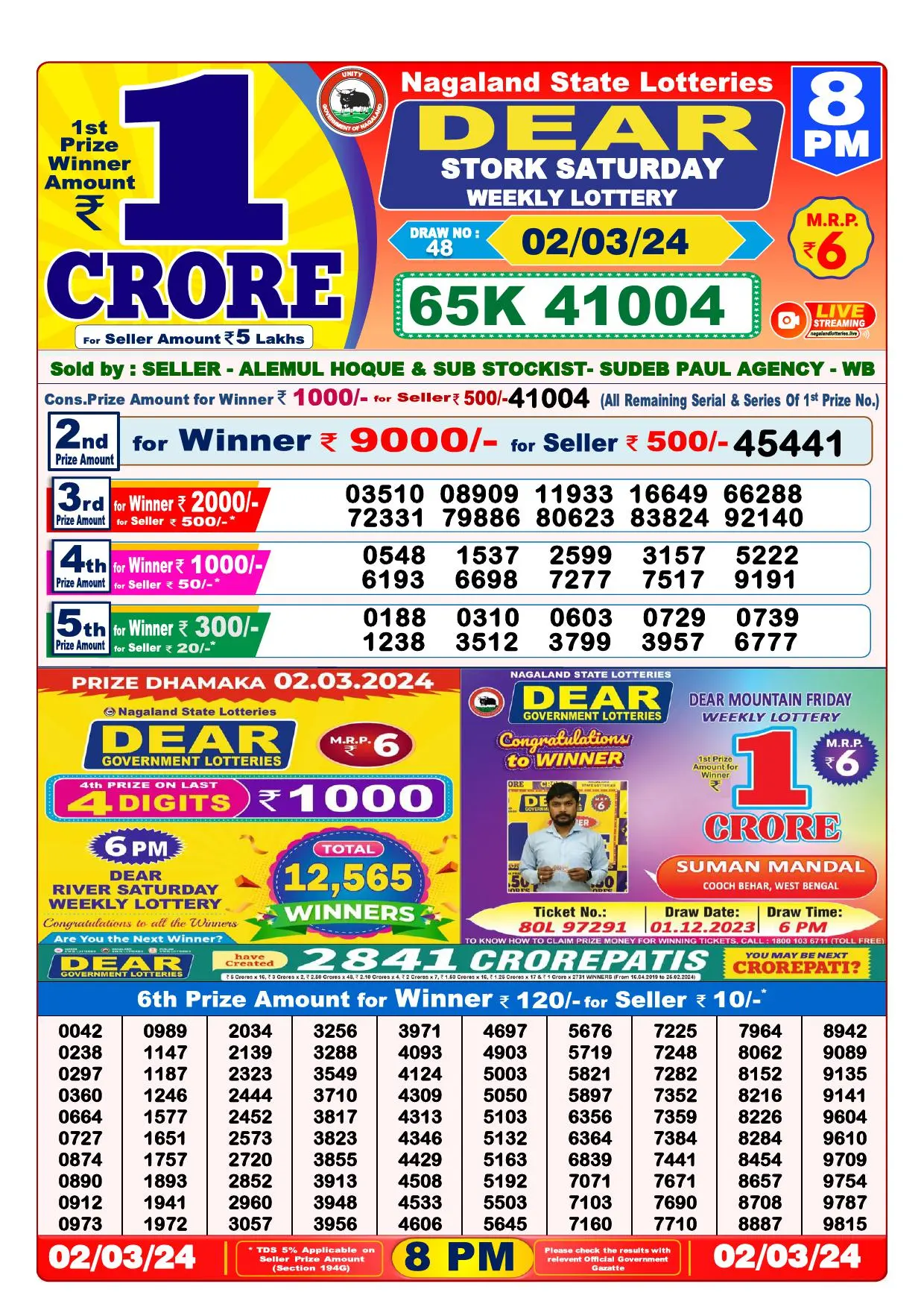 Dear Lottery Result 8pm